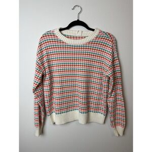 Melrose And Market Knit Designed  Blue Orange Long Sleeve Pullover Sweater Med